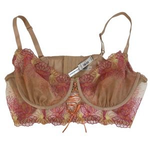 Torrid Curve Bra Size 2 Nude Pink Unlined Underwire Floral Mesh Sheer Womens